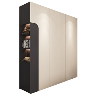 中古风平开门家用一门到顶大容量衣柜靠墙侧面储物柜胡桃木色定制