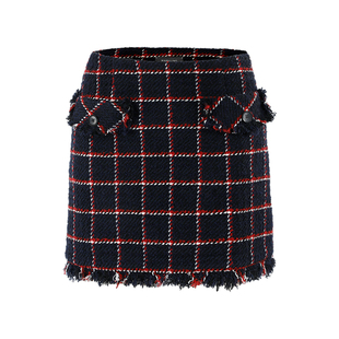 MARYLING玛俪琳2022冬季红蓝格粗花呢高腰A字半身裙A1BHW70090