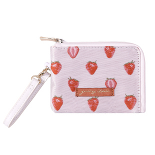 日本进口juicy doux伸缩零钱包防丢钥匙卡包拉链清新甜美草莓刺绣