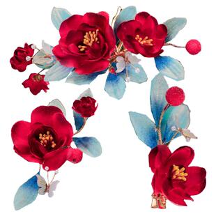 新中式绒花头饰簪花发梳发夹唐风汉服马面裙百搭古风发饰配饰全套