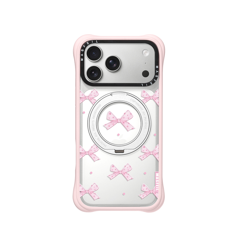 MASFEIL× 粉蝴蝶结适用iPhone17Promax手机壳新款磁吸带支架Go4苹果17Pro保护套支点透明高级感17pm硅胶软边