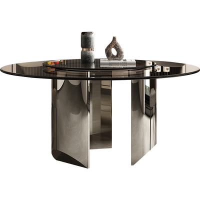 意式极简钢化玻璃圆餐桌