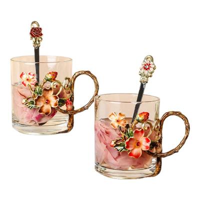 森以珐琅彩水晶玻璃花茶杯