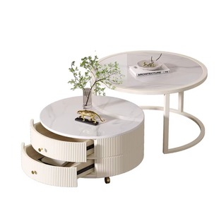 奶油风可移动组合茶几现代轻奢客厅沙发圆桌几玻璃小户型岩板茶台