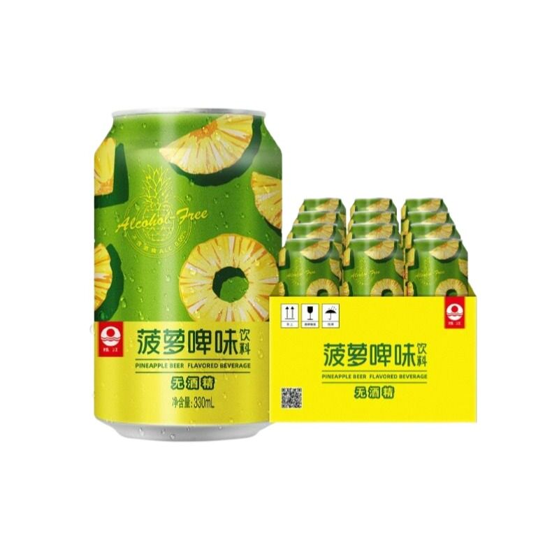 珠江啤酒菠萝啤味果啤330mL*12罐整箱无酒精果啤冰镇罐装菠萝味