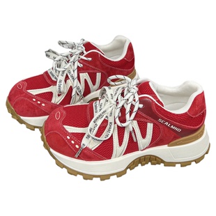 真皮小蛮腰厚底红色阿甘老爹鞋女2026春季新款网面透气休闲运动鞋