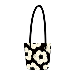 尼睿x一手菜笔 黑白简约复古花卉单肩包休闲百搭文艺水桶包帆布包