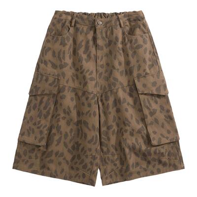 POH东京之狼豹纹迷彩七分大短裤