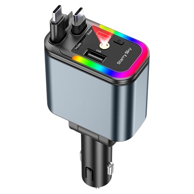 星空顶车载充电器120W手机超级快充伸缩线一拖四汽车usb点烟器口