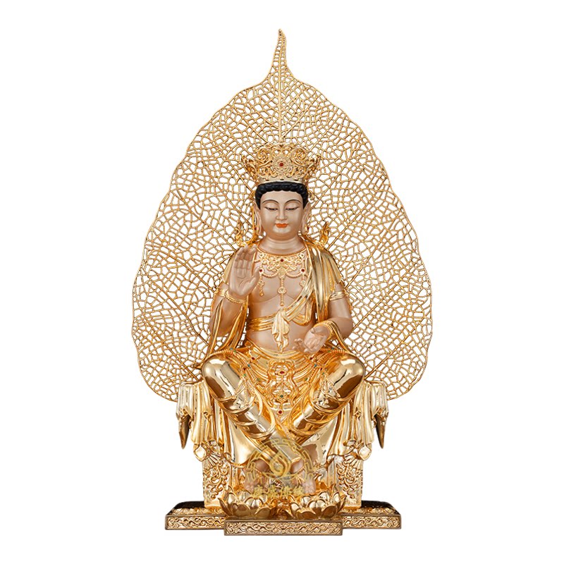 黄铜一叶天冠弥勒菩萨像佛堂摆件