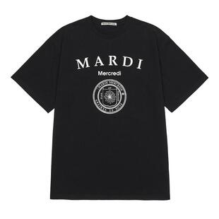 MardiMercredi徽章字母印花t恤男女同款百搭显瘦纯棉宽松短袖上衣