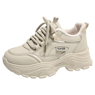 品牌加绒黑色老爹鞋女2025冬季新款高中生防滑防水二棉保暖运动鞋