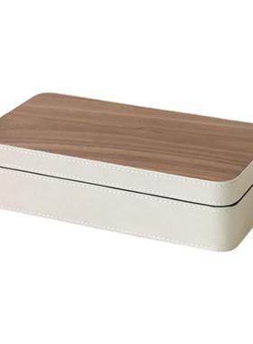 高档简约实木皮质装饰盒收纳盒样板房客厅卧室首饰珠宝梳妆台摆件