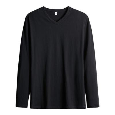 男装纯棉潮流男士长袖T恤V领内搭上衣服体恤打底衫白色纯色秋衣