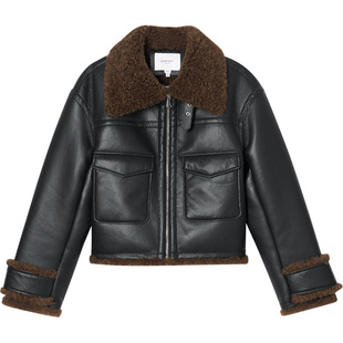 LK BENNETT黑色短外套女冬新款polo翻领拼接撞色夹克外套