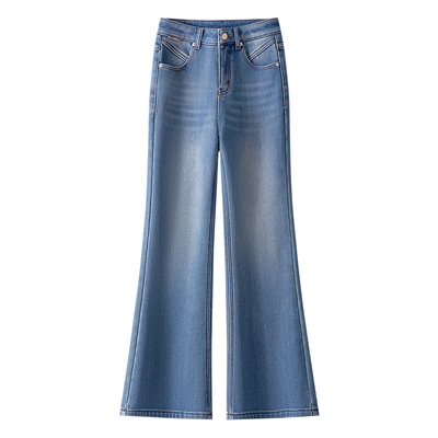 浅蓝色加绒加厚微喇牛仔裤女