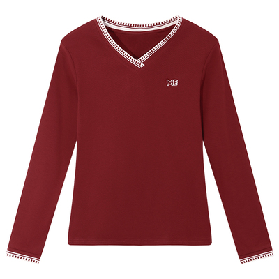 v领长袖t恤女打底衫春秋款