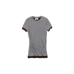 UN MUTE25SS 夏季双层撞色推叠下摆设计感正肩纯色圆领简约短袖T