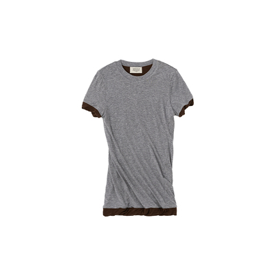 双层撞色推叠下摆短袖Tee