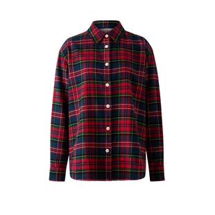 【100%棉】Eland衣恋衬衫女时尚撞色格纹上衣2025冬季新款