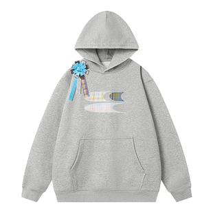 CryingCenter 格纹贴布绣加绒连帽卫衣 配胸花 男女同款 哭喊中心