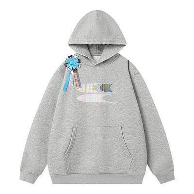 CryingCenter 格纹贴布绣加绒连帽卫衣 配胸花 男女同款 哭喊中心