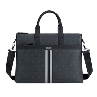 HLA/海澜之家男士公文包大容量电脑包老花真皮手提包送爸爸送老公