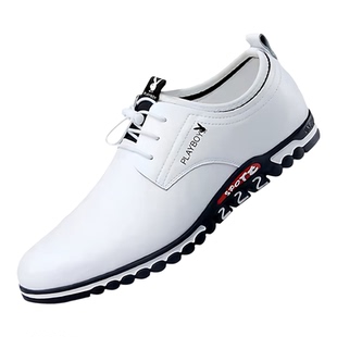 花花公子男鞋2025春秋真皮百搭商务内增高白色皮鞋软底休闲鞋子男