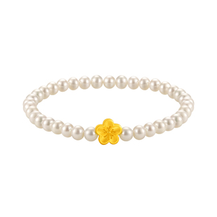 天然淡水珍珠手链足金桃花玫瑰花莲花黄金手串手饰生日礼物送女友