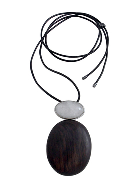 黑檀木水晶石拼接项链女轻奢高级感个性小羊皮绳毛衣链秋冬新款