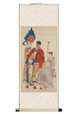 清陆恢福禄寿三星图卷轴挂画画芯