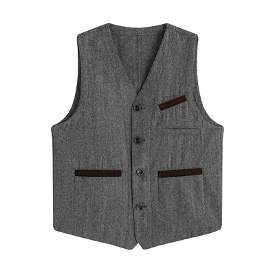 haiku 复古撞色多口袋拼接设计 显薄的纸片人直身宽松套装马甲