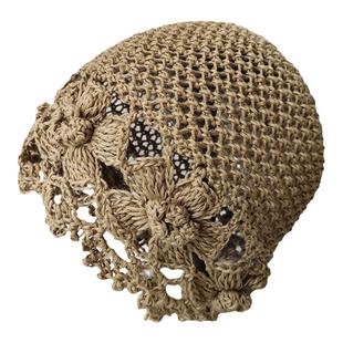 帽子女款2025新款春秋大头围勾花镂空针织帽头巾女士包头遮白发帽