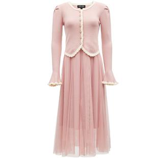 Vero Moda连衣裙秋冬新泡泡袖针织衫吊带薄纱长裙套装32447D005