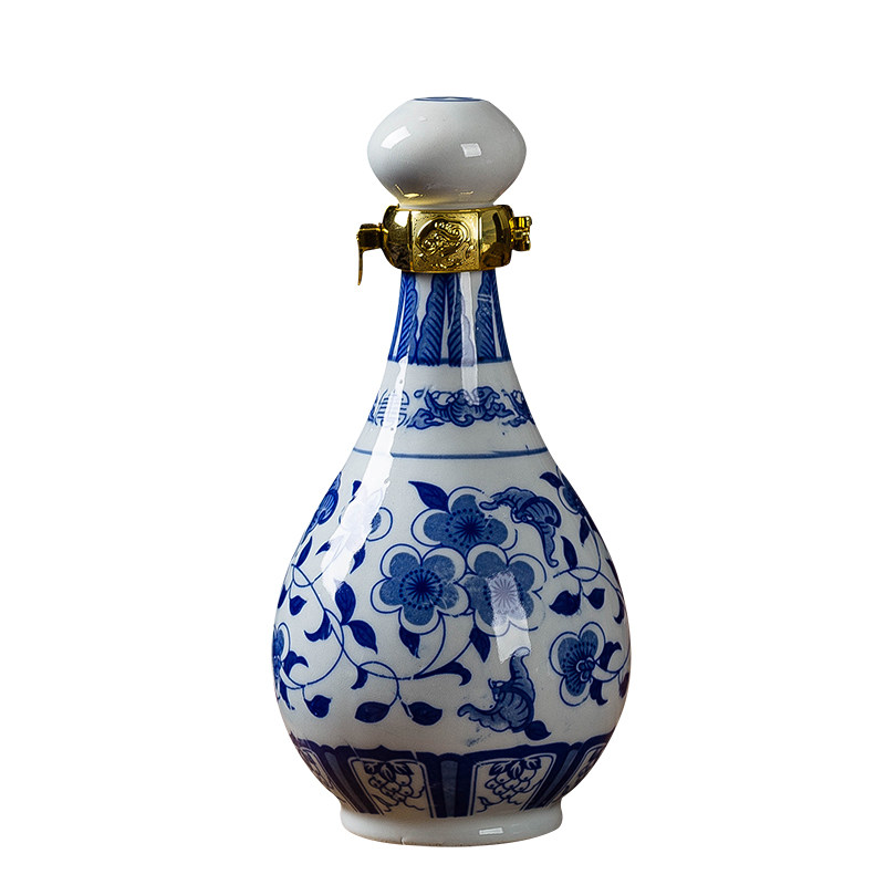 景德镇青花瓷 陶瓷酒瓶1斤 滴水酒瓶酒具 散装白酒梅瓶葫芦原浆瓶