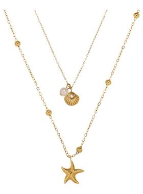 不褪色海岛风双层海星贝壳钛钢项链小众设计轻奢度假风叠戴锁骨链
