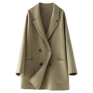 春新秋季羊毛双面绒呢子大衣女短款宽松大码韩版毛呢外套胖mm潮