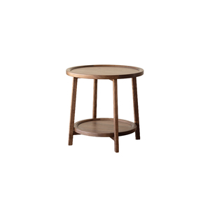 黑胡桃木客厅小茶几小桌子沙发边几边桌圆形茶几实木小圆桌床头桌