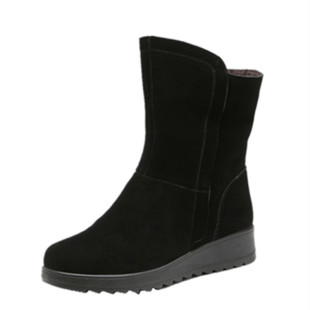 磨砂真皮中筒靴子41特大号女鞋43中年妈妈高腰棉鞋加肥大码单靴42