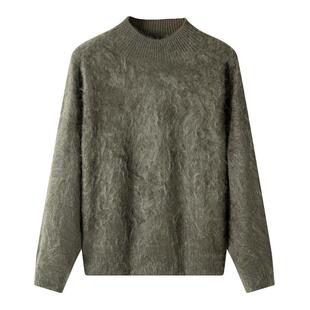 春竹100%山羊绒12针无缝半高领合体羊绒拉绒长袖圆领女士针织衫