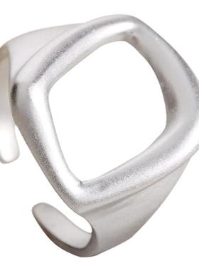 古罗珠宝 S925银个性雾面歪扭方形戒指女士港风小众指环开口