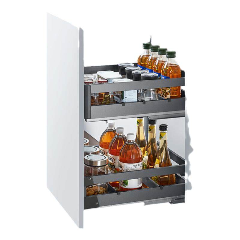 悍高双层橱柜调料拉篮抽屉式304不锈钢厨房收纳碗篮调味篮碗碟架