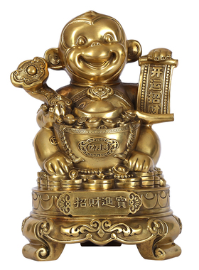 黄铜工艺品生肖猴子摆件生日礼品储钱罐扑满大号如意猴子开业礼品