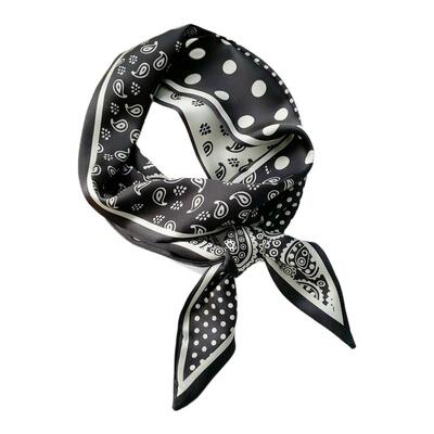 明星同款~腰果黑色波点长条丝巾