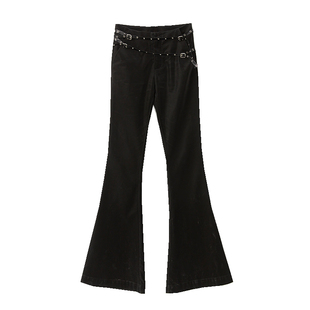 VCR STUDIO超显瘦拉腿长设计感绑带皮裤黑色辣妹休闲喇叭裤女秋冬