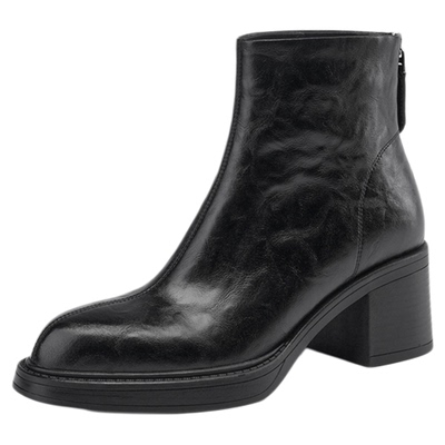 星期六2025新款高跟短靴女大码黑色切尔西靴子冬季厚底保暖马丁靴