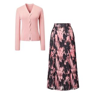 颜域粉色针织衫中长款半身裙套装女2026春夏新款名媛气质风两件套