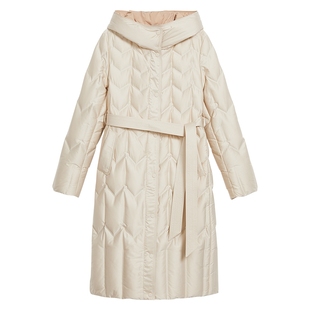 YINER音儿专选女装冬季时尚高蓬松保暖珠光缎面长款连帽羽绒服