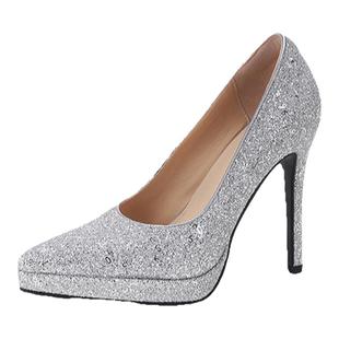 欧美新款名媛水钻性感宴会超高跟防水台箭头单鞋女细跟礼服婚鞋11