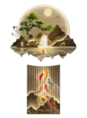 新款带灯绿植水培画，九鱼图